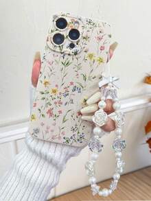 1pc Perforated Edged Floral Painted Thick Anti-Drop Painted Phone Case With Beaded Bracelet Accessory, Compatible With IPhone 16/11/16pro/16plus/16promax/16e/15Promax/13/14/12/XS/XR/7G/8P, Galaxy 11/12Pro/12/12X/13Pro/14Pro/15Pro, 10/9/Note9/12c/Note11pro/Note8Pro, International Version,  Not The Domestic Version - Multicolor - View 5
