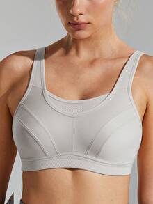 Wingslove Sujetador deportivo de alto impacto para mujer de talla grande, sin alambres y sin relleno, diseño de cobertura total, con tirantes anchos y espalda en forma de U, transpirable y cómodo para correr y hacer ejercicio - Gris - Ver 4