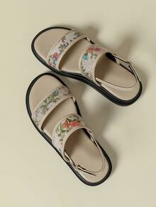 Women's Strap Buckle Sandals, Low Heel Thick Sole, Fresh Color Block Bohemian Vacation Vintage Random Print Open Toe Flat Heel Comfortable Summer New Wedge Low Heel Non-Tiring Fashion Outdoor Beach Sand Random Colorful Floral Leg-Lengthening Back Strap Hollow Design Summer 2026 Spring Autumn Lotus Apricot Breathable Fresh Elegant Graceful Matching Skirts Casual Sports Roman Sandals 3334 Small Size Large Size Women's Shoes 41-43 - Lotus Root and Apricot - View 5