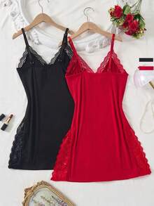 1 Piece Sheer Lingerie Set  Red Sexy See Through Sleepwear For Women Valentines Day Gift Lace Babydoll Nightwear Romantic Night Boudoir - 彩色 - 查看 13