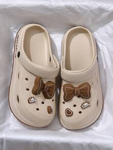 女士休闲透气镂空凉鞋，蝴蝶结装饰，轻便平底沙滩拖鞋，适合户外/室内，多种颜色可选