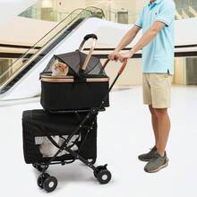 ZHFEISY 3-In-1 Double Pet Stroller For Dog And Cats  Foldable Stroller For Small Medium Dog, Pet Travel Cart With 2 Detachable Carriers - 黑色 - 查看 12