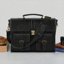 NEWHEY 男士斜挎包 15.6 英寸真皮复古笔记本电脑公文包 防水电脑包 真皮手提包 大号单肩包 办公工作旅行大学适用，深棕色/咖啡色/灰色/黑色 - 彩色 - 查看 11