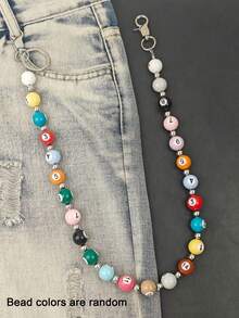 1pc Fashionable Dopamine Billiard Bead Waist Chain, Mini Personalized Niche Pants Chain, Versatile Denim Jeans Accessory, Bohemian - Multicolor - View 9