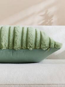 1pc Thick & Thin Rabbit Fur Decorative Throw Pillow Cover, Jacquard Rabbit Fur Front, Plush Velvet Reverse, Square Cushion Cover, Holiday Home Decor Pillow, Soft & Comfortable Velvet Fabric, Modern Decor For Sofa, Bedroom - Pastel Green - View 6