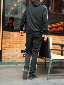 2pcs/Set Men's Running, Sports, Fitness And Casual Tracksuit, Warm Knitted Outdoor Cycling Outfit For Spring And Autumn