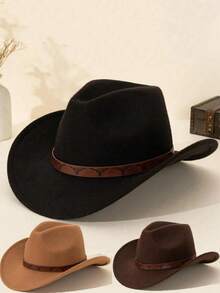 1顶男女通用涤纶西部牛仔帽，复古风格百搭帽子，带有公牛图案，适合休闲穿着、西部牛仔派对和酒吧等场合（所有尺码） - 復古牛頭帽 - 查看 9