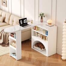 Modern Retractable, Swivel Dining Table – With Pet Space, Without Tray And Pet Pillow, White, Marble-Look Tabletop, 120 (+ 80) * 40 * 100 Cm - White - View 1