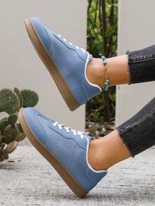 2026 Spring/Autumn New Retro Casual Lace-Up Flat Shoes, Lightweight Non-Slip Sneakers - Blue - View 2