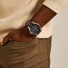 Fossil 男士计时腕表，棕色皮表带，型号 CH2891，男士必备配饰 - 黑色 - 查看 2