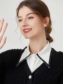 1件极简衬衫领插片，可拆卸可调节尖领配饰，男女通用休闲衬衫领设计，适合秋冬装扮 - L帶尖領雪紡白色 - 查看 2