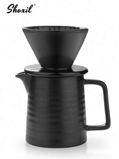 shoxil Set de 2 piezas, Juego de cafetera de goteo, Cafetera de filtro de cerámica, Gotero y Jarra 1-2 tazas Juegos de cafetera de filtro para el hogar