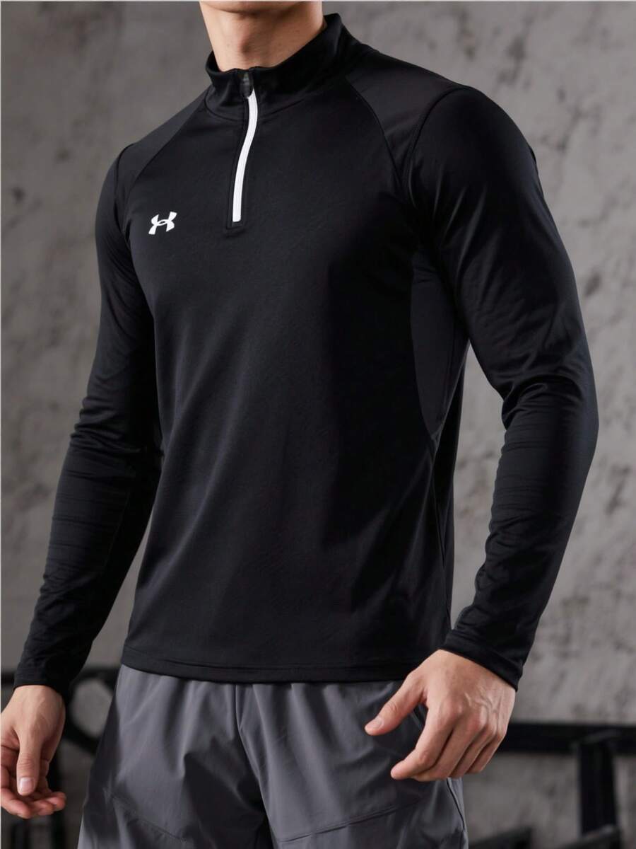 Under Armour Men's And Women's Tops, Black T-Shirts, Half-Zip, Long-Sleeved, Fitness Training, Sports, Commute, Moisture-Wicking, Breathable, Elastic Tops, 24600603-001 - Black - View 1