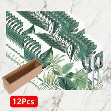 Bộ 1/4/6 tấm lót bàn ăn bằng vải lanh họa tiết lá cây, thích hợp cho bàn ăn, trang trí quanh năm, thảm trải bàn hiện đại có thể giặt được, trang trí phòng, lót ly, thảm ăn nhà bếp, trang trí tiệc trong nhà và ngoài trời, trang trí nhà cửa, quà tặng lý tưởng. - Nhiều màu - Xem 13