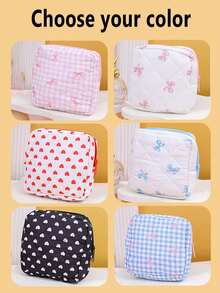 2/1pc Cute Bow Makeup Bag, Bow Pattern Toiletry Bag, Zippered Bag, Stylish Foldable Commuter Makeup Bag, Large Capacity Women's Makeup Bag, Girl's Makeup Storage Bag, Toiletry Bag, Travel Makeup Bag, Makeup Storage Bag, Sanitary Napkin/Tampons Storage Bag. Can Hold Lipstick, Makeup Brushes, Skincare Products - Multicolor - View 9