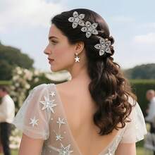 3pcs Elegant Floral Hair Clips, Alloy Rhinestone Exaggerated Hair Accessories For Wedding Bride Hairstyle - Three-pack - View 4