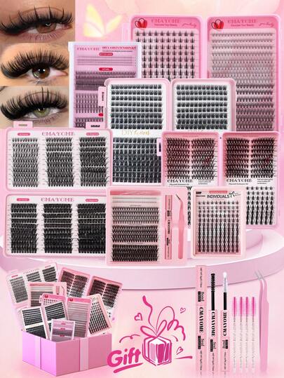 CMAYOME 600 Pieces, 528 Pieces, 482 Pieces, 480 Pieces, 384 Pieces, 320 Pieces, 120 Pieces. D-Style Curled Eyelash Hair Bonding Kit, DIY Eyelash Hair Kit, Lightweight Natural Curled Eyelashes, Slender And Light, With A Curl Degree Almost The Same As Natural Eyelashes, Length 9-20 Mm, 30D, 40D, 50D, 60D, 80D