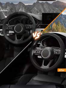 Bọc vô lăng ô tô đa năng 15 inch, chất liệu microfiber co giãn, thoáng khí, mềm mại như lụa băng (Màu đen) - A - Xem 3