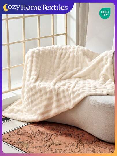 1件人造毛皮毯，柔软保暖，奢华风格，多用途，易于打理，轻便百搭，白色，长绒毛毯，柔软舒适，适用于客厅、卧室、沙发、家居、宿舍，通过Oeko-Tex认证