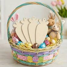 20 Peças Grandes Decorações de Madeira Não Acabadas com Tema de Páscoa, 10 Peças Fatias de Madeira + Cordas de Suspensão, Formato de Cenoura, Fatias de Madeira Criativas Feitas à Mão Presentes de Feriado, Decoração, Enfeites Pendentes para Casa - Pendentes de Feriado, Suspensões - Multicolorido - Visão 3