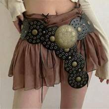 Vintage Metal Punk Waist Belt For Women, Retro American Western Style Colorblock Round Rivet Waist Strap Accessory For Dress, Polka Dot Bohemian PU Leather - bánh tròn - Xem 12