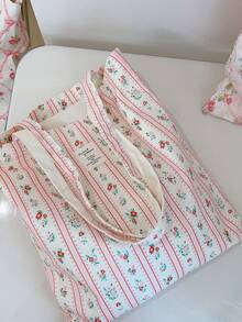 日式涂鸦刺绣帆布手提包，百搭休闲风通勤单肩包 - 彩色 - 查看 6