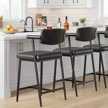 Techigher Counter Height Bar Stools Set Of 2, 26" Upholstered Bar Stools With Back & Arms, Wider Seat, Modern Bar Stools Set With Footrest For Kitchen Island,Counter Bar - Black-2 Pieces, Wooden Backrest - View 9