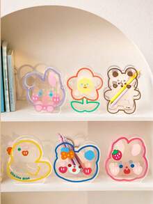 1pc Cartoon Student Desk Pen Holder, Cute Bear & Rabbit Multi-Function Acrylic Transparent Stationery Organizer - 1PC - View 1