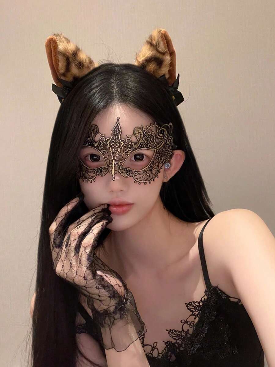 1pc New Leopard Print Cat Ear Headband, Cute Plush COS Animal Ear Hair Clip, Sexy Decorative Hair Accessory Hairband - Multicolor - View 1