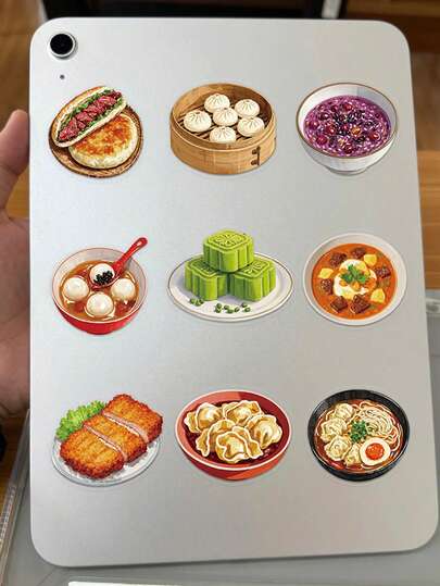 中式早餐贴纸，可用于装饰日记本、剪贴簿、相册、计划本、行李箱、手机壳、工艺品、浴室用品。