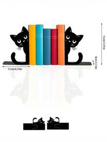 2 piezas Lindos soportes para libros con forma de gato de hierro, soporte de escritorio de metal con diseño de gato caprichoso, organizador de estantería, sujetador de libros, para oficina, biblioteca, decoración de escritorio - gatito - Ver 3