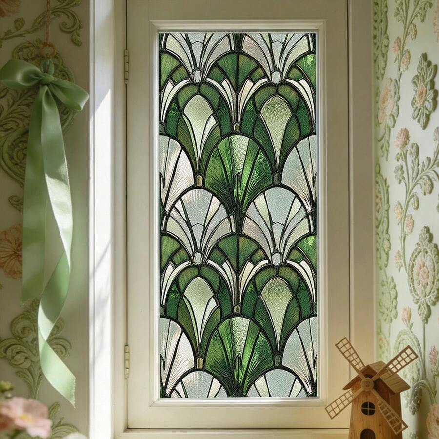 1/5pcs Geometric Fan-Shaped Pattern Privacy Window Film, Reusable PVC Double-Sided Visible Electrostatic Glass Sticker, Suitable For Bathroom, Bedroom, Office, And Kitchen Decoration. - Static Glass Sticker - View 1