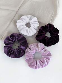 4个/1个紫色丝绒发圈，复古百搭发绳，高弹丝绒发圈，日常发绳，优雅发饰套装橡皮筋马尾辫发圈 - 紫色 - 查看 6