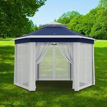 Carpa plegable instantánea con mosquitera, cenador ajustable para exteriores, para patio, jardín y patio trasero, con protección UV y 3 alturas. - Azul grisáceo - Ver 2