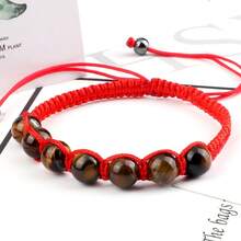 1条幸运红绳编织天然石手链，虎眼石珠编织七珠手链，可调节休闲饰品，适合日常佩戴 - 彩色 - 查看 11