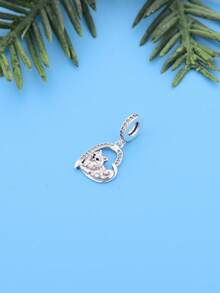 925 Sterling Silver Cute Pomeranian Dog Pendant, Inlaid With Zirconia, Exquisite Design, Suitable For Daily Wear. It Is A Birthday Gift For Friends And Family Who Love Dogs. - Silver - View 2