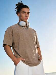 Men's T Shirts, Tees For Men | Men Solid T-Shirts | Camisetas Para Hombre Streetwear | Mens Gifts 100 Percent Cotton | Vintage Washed T-Shirt | One Piece | Perfect For Spring, Summer, Autumn, Spring-Autumn Wear | Perfect For Pairing With Jeans, Sweatpants Or Shorts - 咖啡棕 - 查看 2