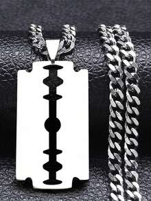 Unisex Stainless Steel Razor Blade Long Necklace, Punk Gothic Steampunk Rock Hip Hop Style Necklace Pendant