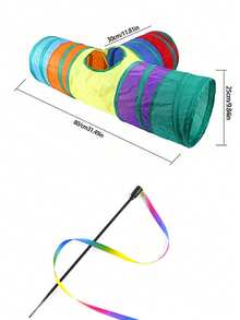 Foldable Rainbow 4-Way Cat Tunnel, DIY Combination, Rabbit Small Pet Straight-Through Tunnel, Indoor/Outdoor Collapsible, Portable, Cat Teaser Wand Toy