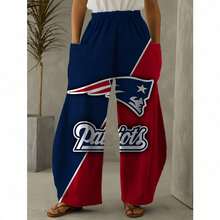 New England Patrio-3D Women's Fashion Wide-Leg Outdoor Sports Pants, Women's Casual American Football Team Print Wide-Leg Pants, Women's Wide-Leg Pocket Pants, Weekend Casual Wear - Multicolor - View 4
