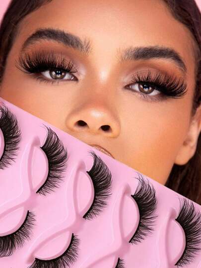 5 Pairs Half-Strip False Eyelashes, Transparent Band With Cat Eye Tail Extension, Natural & Delicate Faux Mink Lashes, Fluffy & Soft, For Natural Makeup Look
