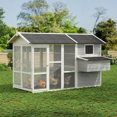 Casa para Gallinas con Corral - Gallinero Grande de Madera con Techo Impermeable, Ideal para 4-6 Pollos, Incluye Nido y Rampa