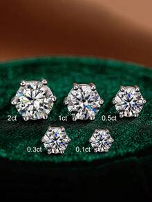 一对 0.1克拉-2克拉 六爪镶嵌莫桑石耳钉 S925纯银 优雅经典订婚礼物 女士礼物 精致婚礼新娘首饰 - 銀色 - 查看 6