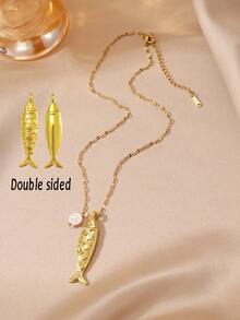 GEREIT 1 chiếc dây chuyền mặt hình cá bằng đá tự nhiên màu vàng mới cho mùa hè, thích hợp cho nữ, đeo hàng ngày, đi biển, đi nghỉ mát, quà tặng Ngày của Mẹ. - Nhiều màu - Xem 15