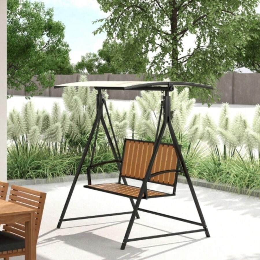 Swing With Adjustable Canopy, Double Garden Swing, Waterproof Swing Bench Up To 240 Kg, Garden Lounge Chair, Patio, 142 X 112 X 162 Cm, Black - C - View 1