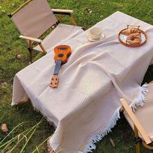 1pc Bohemian Cotton Crochet Tablecloth With Tassel Trim, Suitable For Parties, Weddings, Picnics, Kitchen And Restaurant Dining Table - White - Picnic Tablecloth - View 5