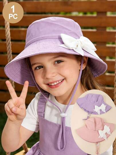 1顶儿童可调节透气日常休闲渔夫帽，适合户外活动和日常佩戴，适合1-4岁儿童，蝴蝶结儿童渔夫帽防晒帽，带防风绳，可爱儿童遮阳帽，婴儿渔夫帽，儿童防晒帽