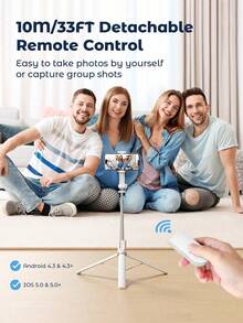 70'' Extendable Selfie Stick Tripod With Wireless Remote & Light – Portable Phone Stand For Smartphones And Cell Phones-With Light Compatible With IPhone 17 Pro Max/16/15/11 Android Smartphone - 180CM - View 10