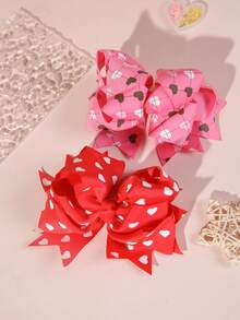 1 pieza Clip de pelo con lazo en forma de corazón rojo, adecuado para días festivos, regalo del Día de San Valentín - Multicolor - Ver 2