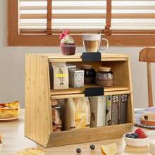 ThickandThin Bread Box For Kitchen Countertop Wooden Bread Storage For Kitchen Organizers Large Capacity With Window Homemade Bread Bin Double Layer Corner Bread Box - 1 - 查看 6